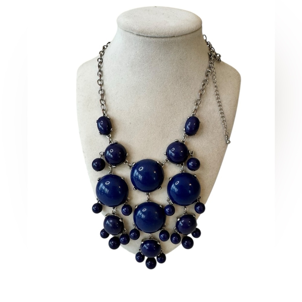 Elegant Blue and Silver Statement Necklace Glam‎ Chunky Y2K